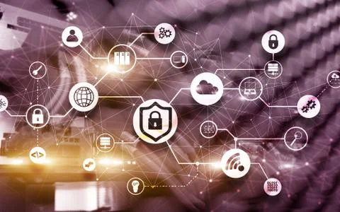 Data security concept. Icons: Closed Padlock, Wifi And cloud on digital Stock Photos