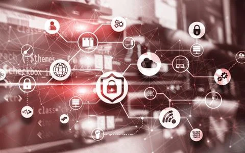 Data security concept. Icons: Closed Padlock, Wifi And cloud on digital Stock Photos