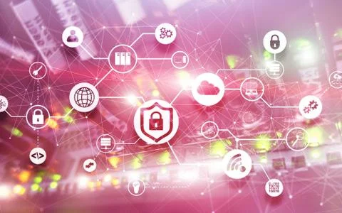 Data security concept. Icons: Closed Padlock, Wifi And cloud on digital Stock Photos