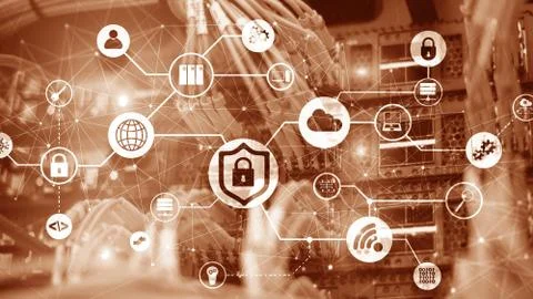 Data security concept. Icons: Closed Padlock, Wifi And cloud on digital Stockfoto's