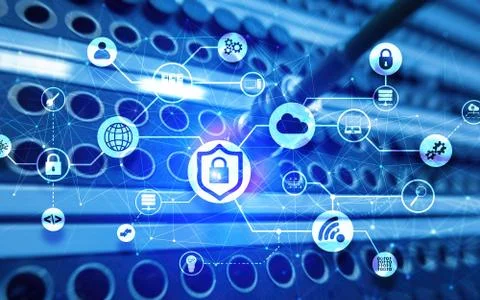 Data security concept. Icons: Closed Padlock, Wifi And cloud on digital Stockfoto's