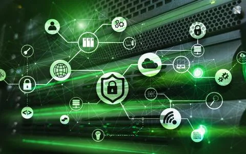 Data security concept. Icons: Closed Padlock, Wifi And cloud on digital Stock Photos