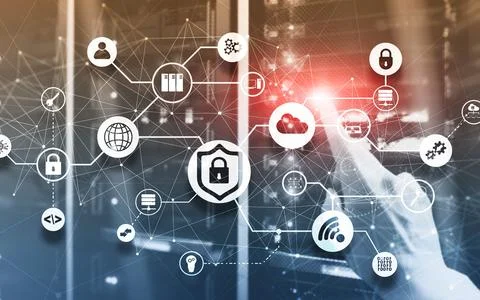 Data security concept. Icons: Closed Padlock, Wifi And cloud on digital Stockfoto's