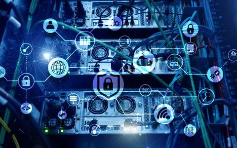 Data security concept. Icons: Closed Padlock, Wifi And cloud on digital 写真素材