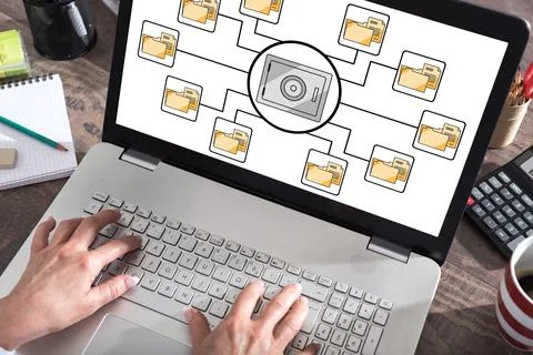 Data security concept on a laptop screen Stock Photos
