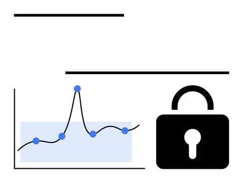 Data Security Concept with Line Graph and Lock Symbol on a Minimalist Background Stock Illustration