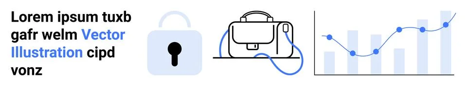 Data Security Concept with Lock, Backpack, and Graph Elements Stock Illustration