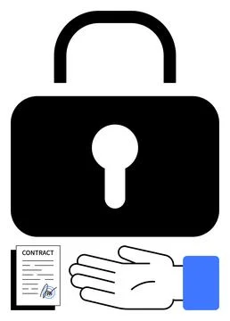 Data Security Concept with Lock, Handshake, and Signed Contract Icons Stockillustratie
