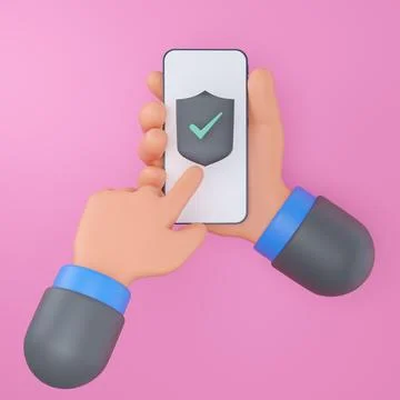 Data security concept. Mobile security app on smartphone screen. 3D Web Stock Illustration