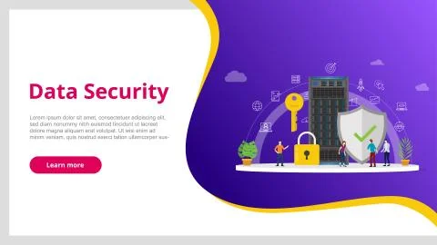 Data security concept with people and server and secure icon database for web Stock Illustration