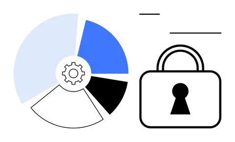 Data Security Concept with Pie Chart and Lock Icon in Minimalist Design Stock Illustration