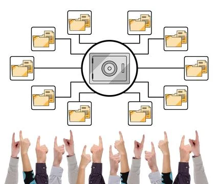 Data security concept pointed by several fingers Stock Photos