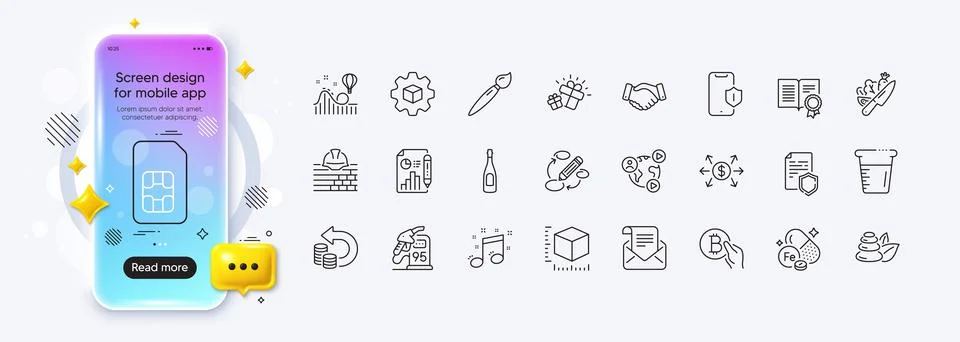 Data security, Cooking beaker and Mail newsletter line icons for web app Illustrazione stock