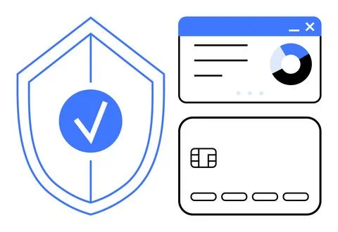 Data Security with Credit Card and Analytics Interface Highlighting Online .. イラスト素材