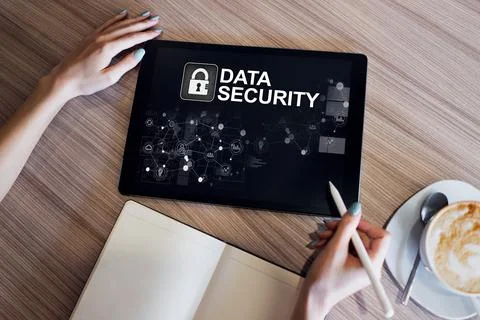 Data security, cyber protection, information privacy concept on device screen Fotos Stock