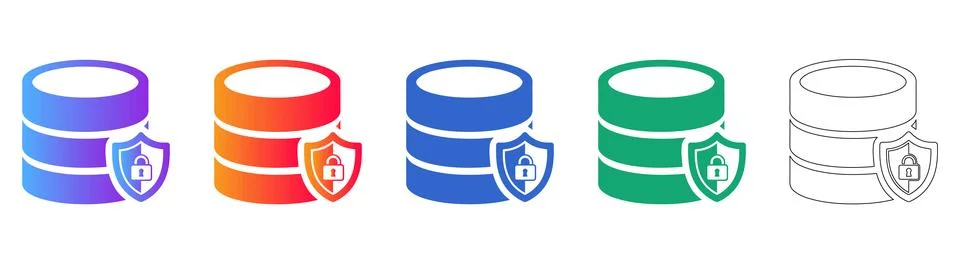 Data Security Database and Shield Icon Set 스톡 일러스트