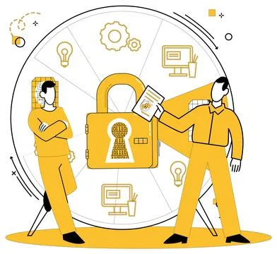 Data security. The database is fortress, where data protection acts as guardi Illustrazione stock