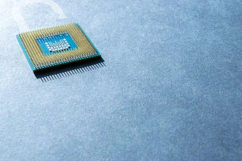 Data security. Digital computer processor, network motherboard chip on dark t 写真素材