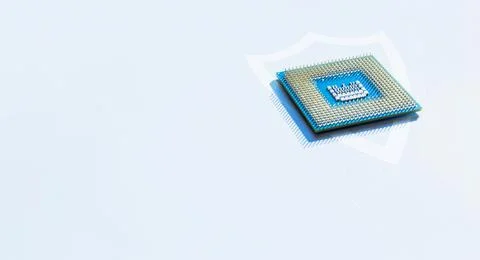 Data security. Digital computer processor, network motherboard chip on white  스톡 사진