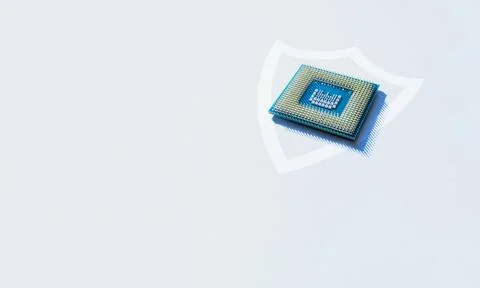 Data security. Digital computer processor, network motherboard chip on white  Stock Photos