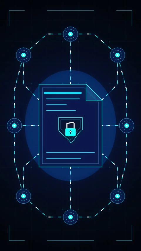 Data security digital document protection with encrypted lock shield, netwo.. Stock Footage 348327179