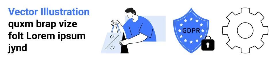Data security, ecommerce, GDPR compliance, cyber protection, digital rights,  Stock Illustration