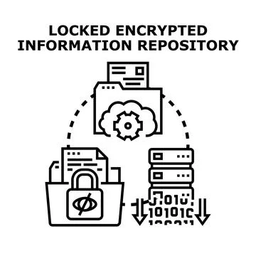 Data security encryption protecting digital information repository Illustrazione stock