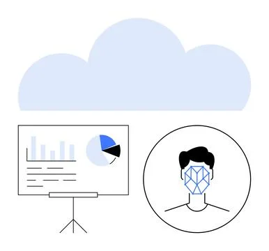 Data security, facial recognition, cloud storage, analytics, identity verific 스톡 일러스트