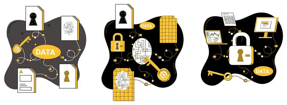 Data security. The fortress data security shields against perils cyberspace Stock Illustration