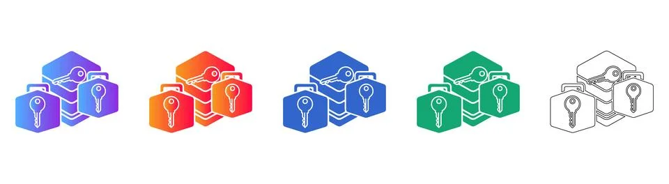Data Security Hexagon Key Icons イラスト素材