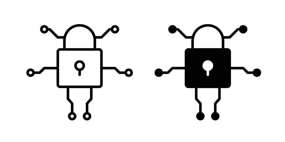 Data security icon. Line Drawings and Silhouettes icons Stock Illustration