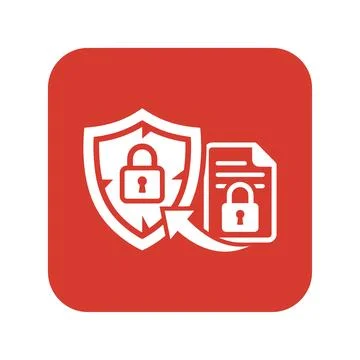 Data security icon with shield and document for network protection. Stock Illustration