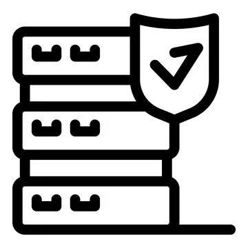 Data security icon showing secured database with shield and checkmark Stock Illustration