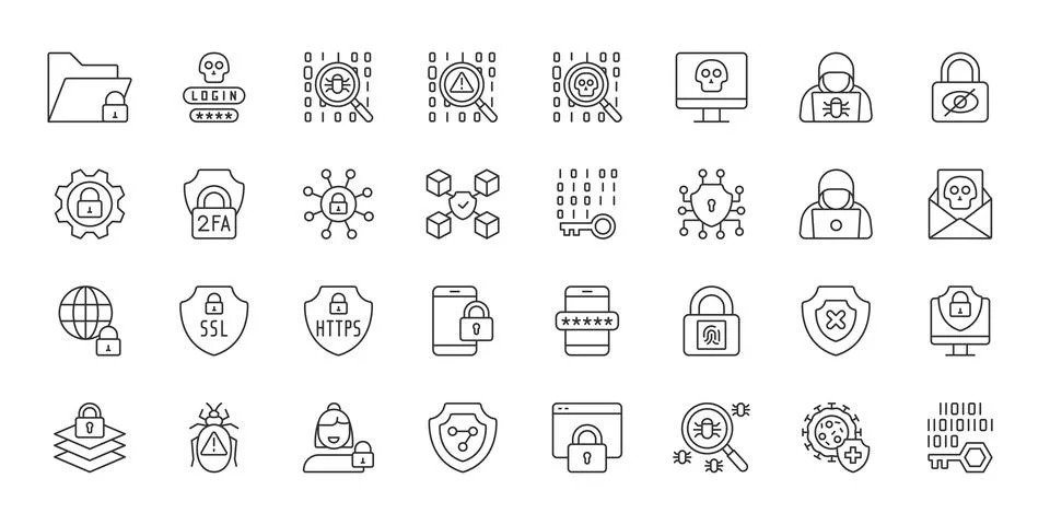 Data Security icons in line design. data, security, protection, privacy Stockillustratie