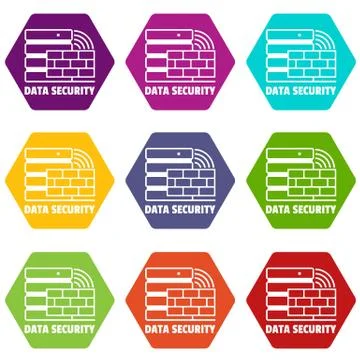 Data security icons set 9 vector 스톡 일러스트