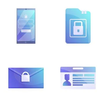 Data security icons set cartoon vector. Personal information protection Illustrazione stock