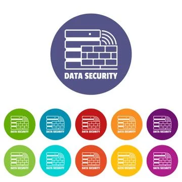 Data security icons set color Stock Illustration
