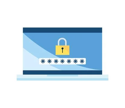 Data security illustration of a laptop and padlock Stock Illustration