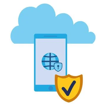 Data security illustration of phone connected to cloud イラスト素材