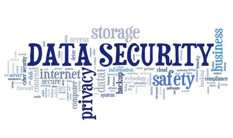 Data security - information privacy and safe storage technology concept. Word Stock Illustration
