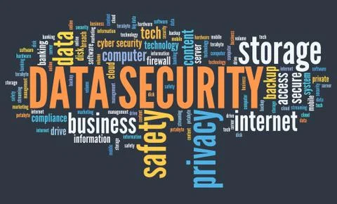 Data security - information privacy and safe storage technology concept. Word Illustrazione stock