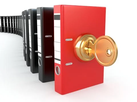 Data security. information protection. folders and key. 3d Stock Illustration