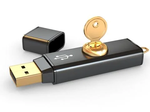 Data security. information protection. usb flash memory and key. 3d Stock Illustration