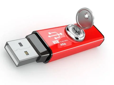 Data security. Information protection. Usb flash memory and key. 3d Data s... Stock Photos