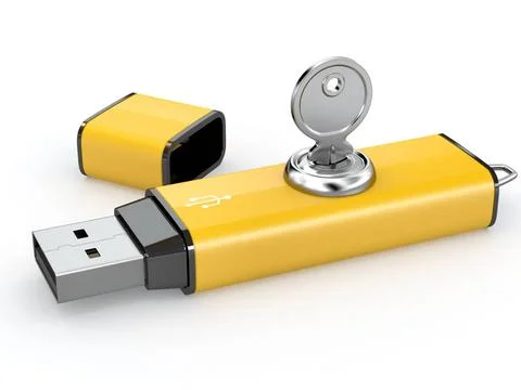 Data security. Information protection. Usb flash memory and key. 3d Data s... Stock Photos