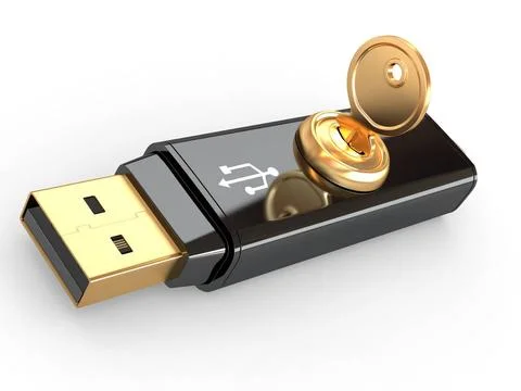 Data security. Information protection. Usb flash memory and key. 3d Data s... Stock Photos