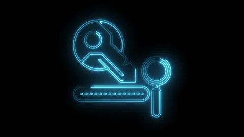 Data security key and magnifying glass with password field glowing neon out.. Video stock 312329971
