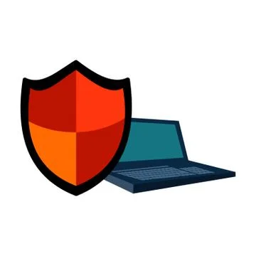 Data security of laptop icon in cartoon style isolated on white background Illustrazione stock