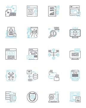 Data security linear icons set. Encryption, Cybersecurity, Privacy 스톡 일러스트