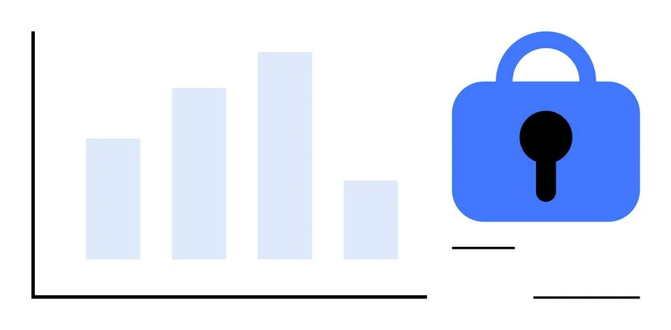 Data Security Lock with Bar Graphs Representing Analytics and Protection Stock Illustration